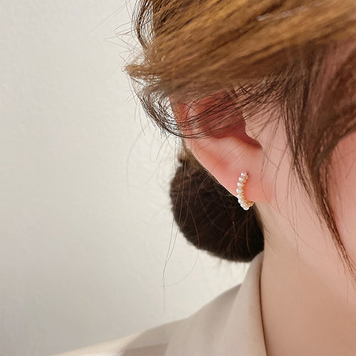Korean Minimalist Copper Pearl Hoop Earrings Geometric Round Style Delicate Ear Jewelry