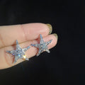 Korean Trendy Full Rhinestone Five Point Star Stud Earrings For Women, Sweet Student Ear Jewelry view 4