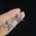 Korean Trendy Full Rhinestone Five Point Star Stud Earrings For Women, Sweet Student Ear Jewelry view 1