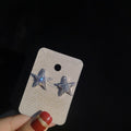 Korean Trendy Full Rhinestone Five Point Star Stud Earrings For Women, Sweet Student Ear Jewelry view 3