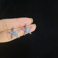 Korean Trendy Full Rhinestone Five Point Star Stud Earrings For Women, Sweet Student Ear Jewelry view 2