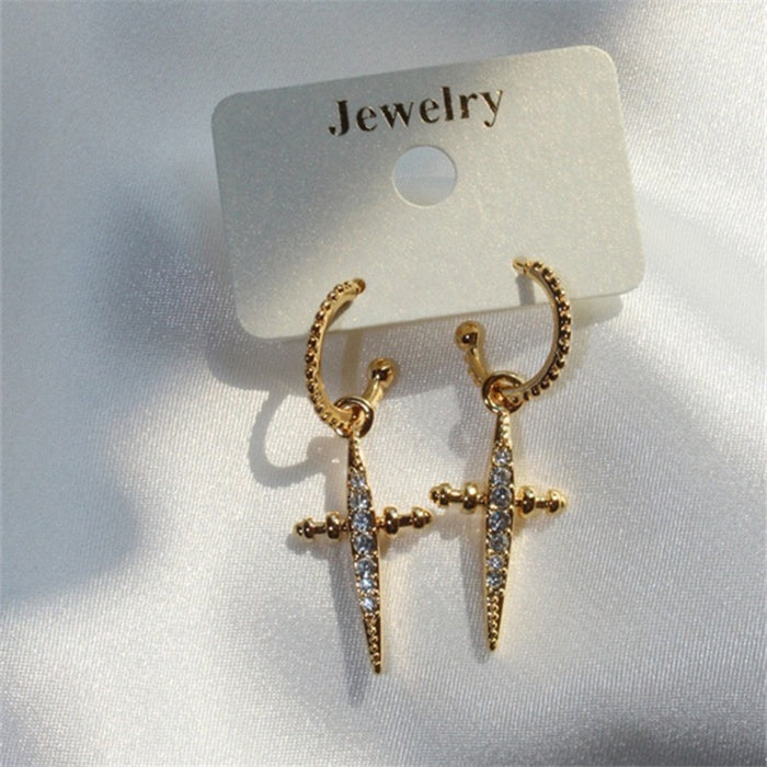 Copper Inlaid Zircon Geometric Cone Earrings For Women Hip Hop Rock Ear Cuff Jewelry