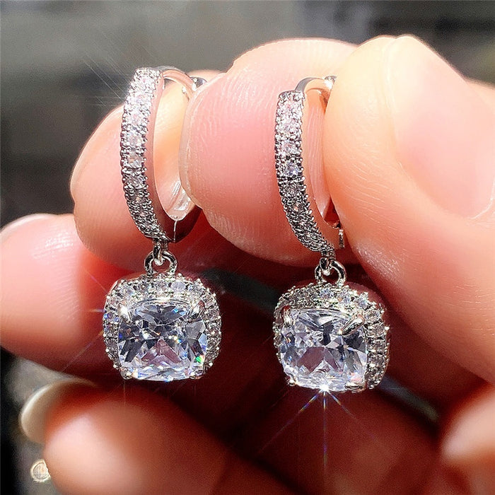 Sparkling Square Zircon Drop Earrings For Women, Light Luxury Commuter Hook Earrings