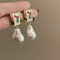 Alloy Flower Baroque Irregular Pearl Drop Earrings With Silver Needle Ethnic Style view 3