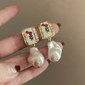 Alloy Flower Baroque Irregular Pearl Drop Earrings With Silver Needle Ethnic Style view 1