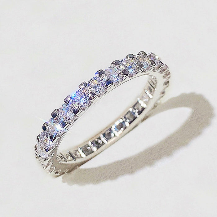 Women Full Eternity Pave Simulated Zircon Band Ring Luxury Fashion Stacking Jewelry