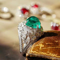 Vintage Classic Emerald Green Zircon Ring, Wedding Anniversary Celebration Gift Jewelry view 2