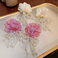 Korean Style Pearl Flower Butterfly Bow Tassel Long Boho Drop Earrings view 1