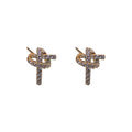 Copper Micro Pave Zircon Knot Geometric Hoop Stud Earrings Korean Minimalist Petite Jewelry view 5