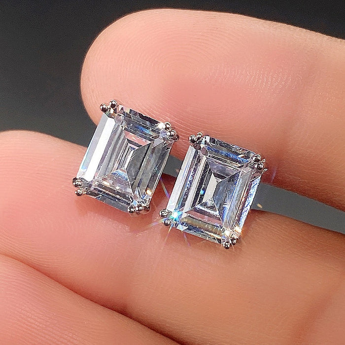 Sparkling 8x10mm Rectangular Zircon Stud Earrings, Minimalist Unisex Fashion Ear Jewelry