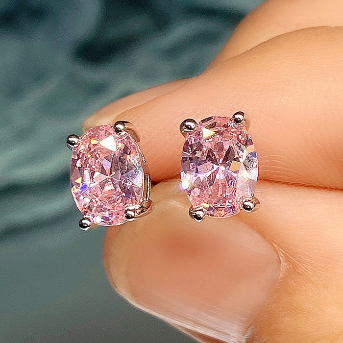 Sparkling Four Prong Oval Zircon Solitaire Stud Earrings For Women Small Fashion Jewelry
