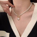French Vintage Iridescent Pearl Heart T Toggle Necklace With Rhinestone Detail For Women view 1