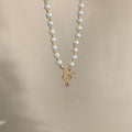 French Vintage Iridescent Pearl Heart T Toggle Necklace With Rhinestone Detail For Women view 2
