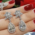 Romantic Flower Drop Earrings With Pear Shaped Cubic Zirconia For Bridal Wedding Jewelry view 2