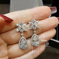 Romantic Flower Drop Earrings With Pear Shaped Cubic Zirconia For Bridal Wedding Jewelry view 5