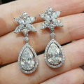 Romantic Flower Drop Earrings With Pear Shaped Cubic Zirconia For Bridal Wedding Jewelry view 1