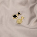 Elegant French Romantic Black White Enamel Heart Drop Studs With Micro Pave Zircon Lace Alloy Earrings view 4