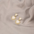 Elegant French Romantic Black White Enamel Heart Drop Studs With Micro Pave Zircon Lace Alloy Earrings view 3