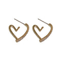 Gold Plated Alloy Heart Zircon Hoop Earrings With Silver Posts Korean Minimalist Women's Jewelry view 5
