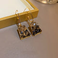 Korean Light Luxury Geometric Trapezoid Faux Crystal Copper Drop Earrings For Office Style view 4