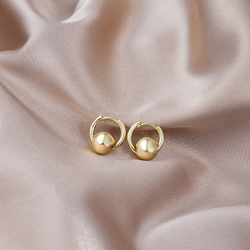 Korean Minimalist Alloy Small Ball Hoop Ear Cuff, Elegant Gold Silver Versatile Women's Earrings