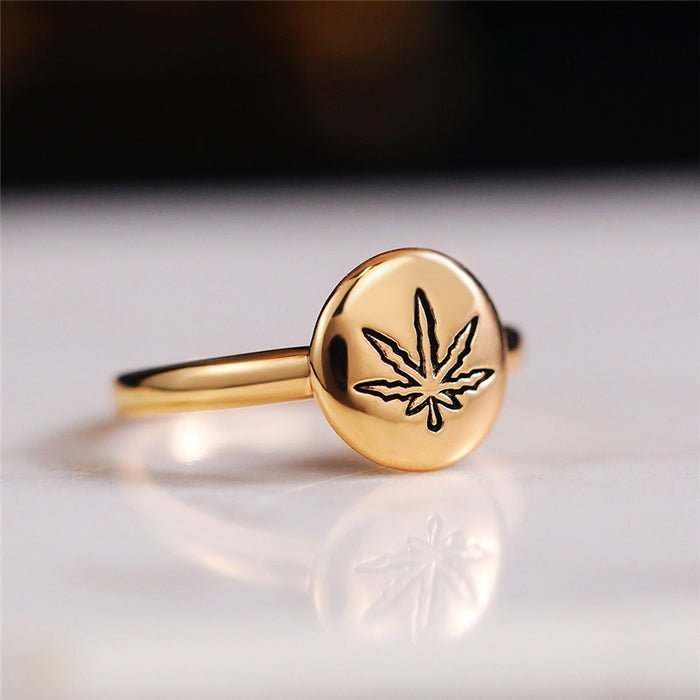 Light Luxury Gold Maple Leaf Seal Ring For Women Niche Design Index Finger Jewelry Accessory