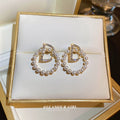 Korean Style Alloy Pearl Rhinestone Letter D Hoop Earrings With Silver Needle view 2