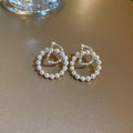 Korean Style Alloy Pearl Rhinestone Letter D Hoop Earrings With Silver Needle view 4