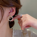 Korean Style Alloy Pearl Rhinestone Letter D Hoop Earrings With Silver Needle view 3