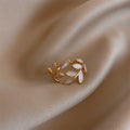 Korean Leaf Design Adjustable Open Ring For Women view 3