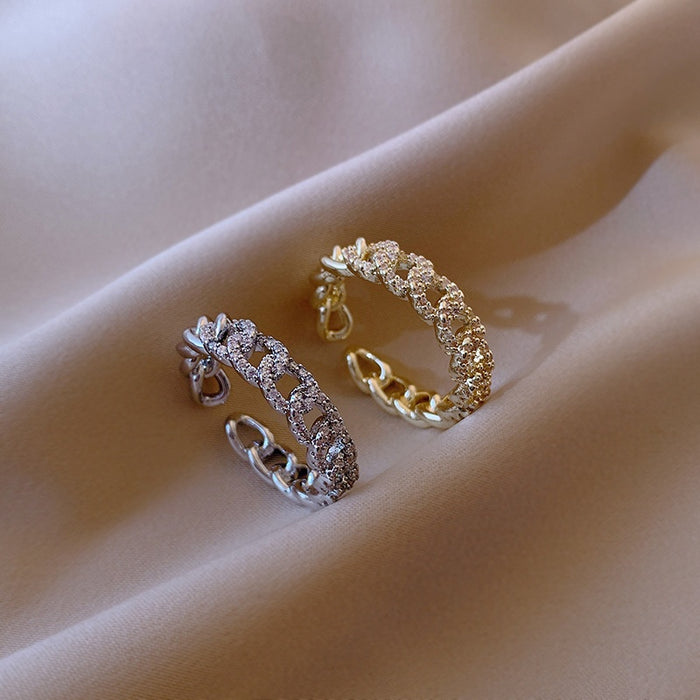 Korean Zircon Chain Adjustable Open Ring For Women