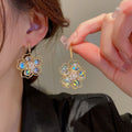 Copper Rhinestone Pearl Crystal Flower Drop Earrings, French Sweet Fashion OL Style view 1