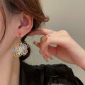 Copper Rhinestone Pearl Crystal Flower Drop Earrings, French Sweet Fashion OL Style view 3
