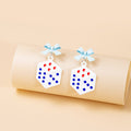 Semi 3D Blue Bow Dice Enamel Painted Alloy Pendant Drop Earrings For Women Fashion Jewelry Earrings view 2