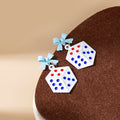 Semi 3D Blue Bow Dice Enamel Painted Alloy Pendant Drop Earrings For Women Fashion Jewelry Earrings view 1