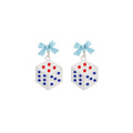 Semi 3D Blue Bow Dice Enamel Painted Alloy Pendant Drop Earrings For Women Fashion Jewelry Earrings view 5