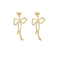 Elegant Gold Alloy Bowknot Long Tassel Drop Stud Earrings With Heart Top For Women Fashion Earrings view 5