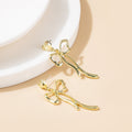 Elegant Gold Alloy Bowknot Long Tassel Drop Stud Earrings With Heart Top For Women Fashion Earrings view 3