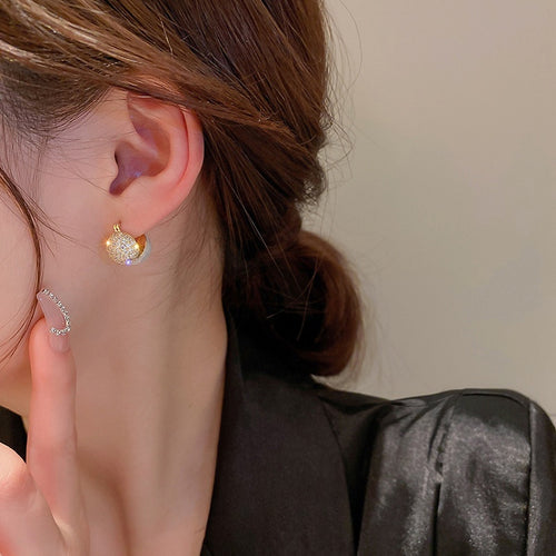 Gold Plated Copper Pearl Zircon Geometric Hoop Earrings Korean Minimalist Fashion Jewelry