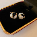 Gold Plated Copper Pearl Zircon Geometric Hoop Earrings Korean Minimalist Fashion Jewelry view 1