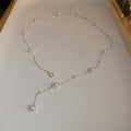 Korean Minimalist Long Pearl Y Necklace Alloy Geometric Tassel Fashion OL Clavicle Chain view 4