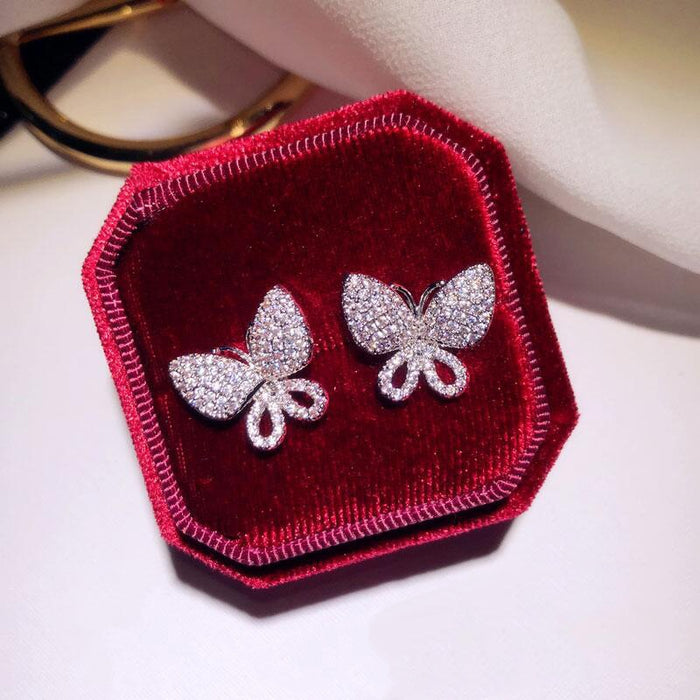 Korean Style Full Micro Pave Cubic Zirconia Butterfly Stud Earrings For Elegant Women