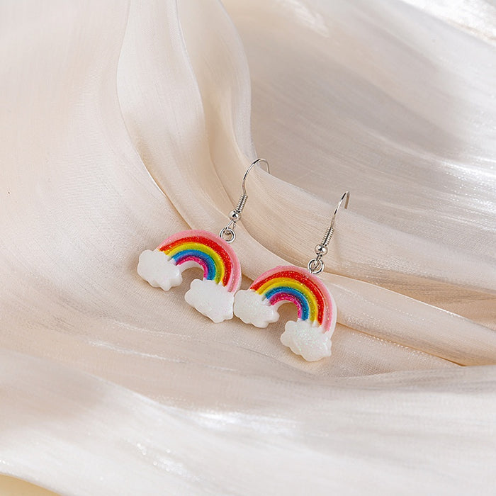 Sweet Acrylic Rainbow Cloud Drop Dangle Earrings With Alloy Hooks For Girls Elegant Fashion Earrings