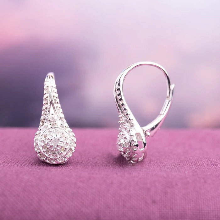 Eight Hearts Eight Arrows Round Full Zircon Earrings White Gold Plated Drop Ear Jewelry