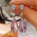 9x20mm Pink Teardrop Zircon Inlaid Earrings For Girls Elegant Drop Earring Gift view 3