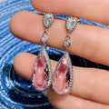 9x20mm Pink Teardrop Zircon Inlaid Earrings For Girls Elegant Drop Earring Gift view 2
