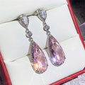 9x20mm Pink Teardrop Zircon Inlaid Earrings For Girls Elegant Drop Earring Gift view 1