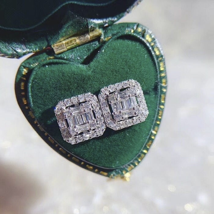 Light Luxury T Square Rock Candy Zircon Stud Earrings For Women, Fine Valentine Gift Jewelry
