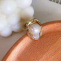 Irregular Geometric Pearl Adjustable Open Ring For Women view 4