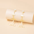 Elegant Silver Alloy Mermaid Tail Tassel Drop Studs With Rhinestone Crystal Hollow Charm Earrings view 3